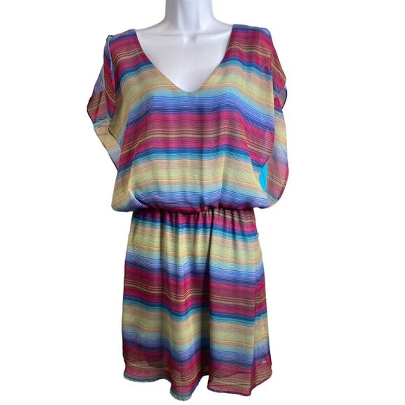 Lucy Love Acapulco Striped Dress Size L Multicolor Coquette Girly Summer Party - Picture 1 of 12